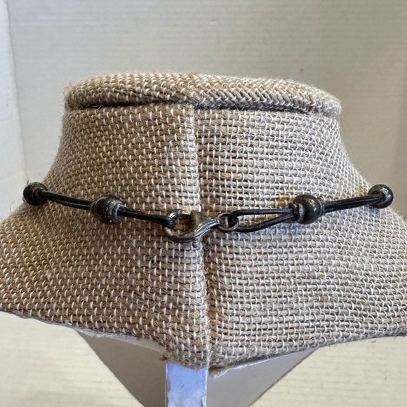 Sterling Silver Round Puffer Circle Discs Leather Cord Necklace Made in Italy - Picture 9 of 16